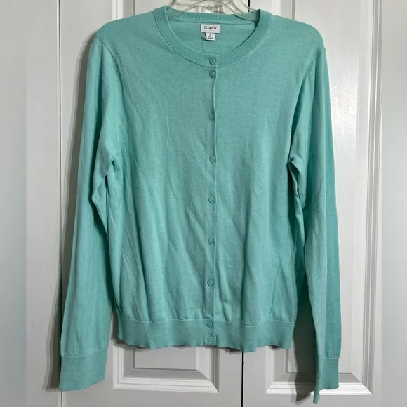 J. Crew Green Long Sleeves Cardigan Sweater Classic Knit Size L - Picture 5 of 10